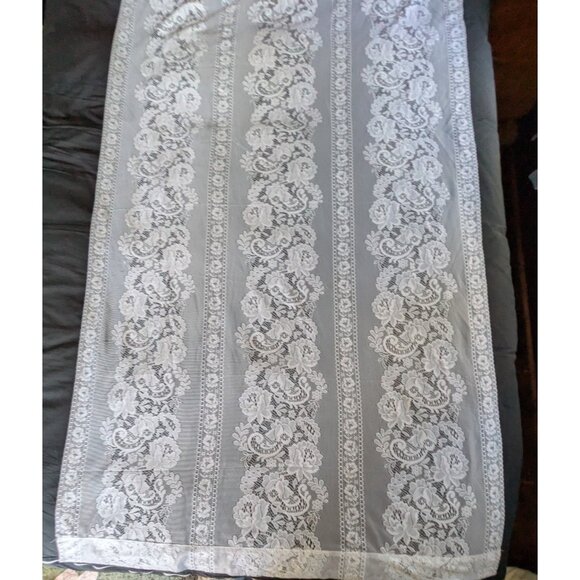 Vintage JC Penny Lace Curtains 2 Panels Tab Top with Tiebacks Floral White 84" - Picture 1 of 10